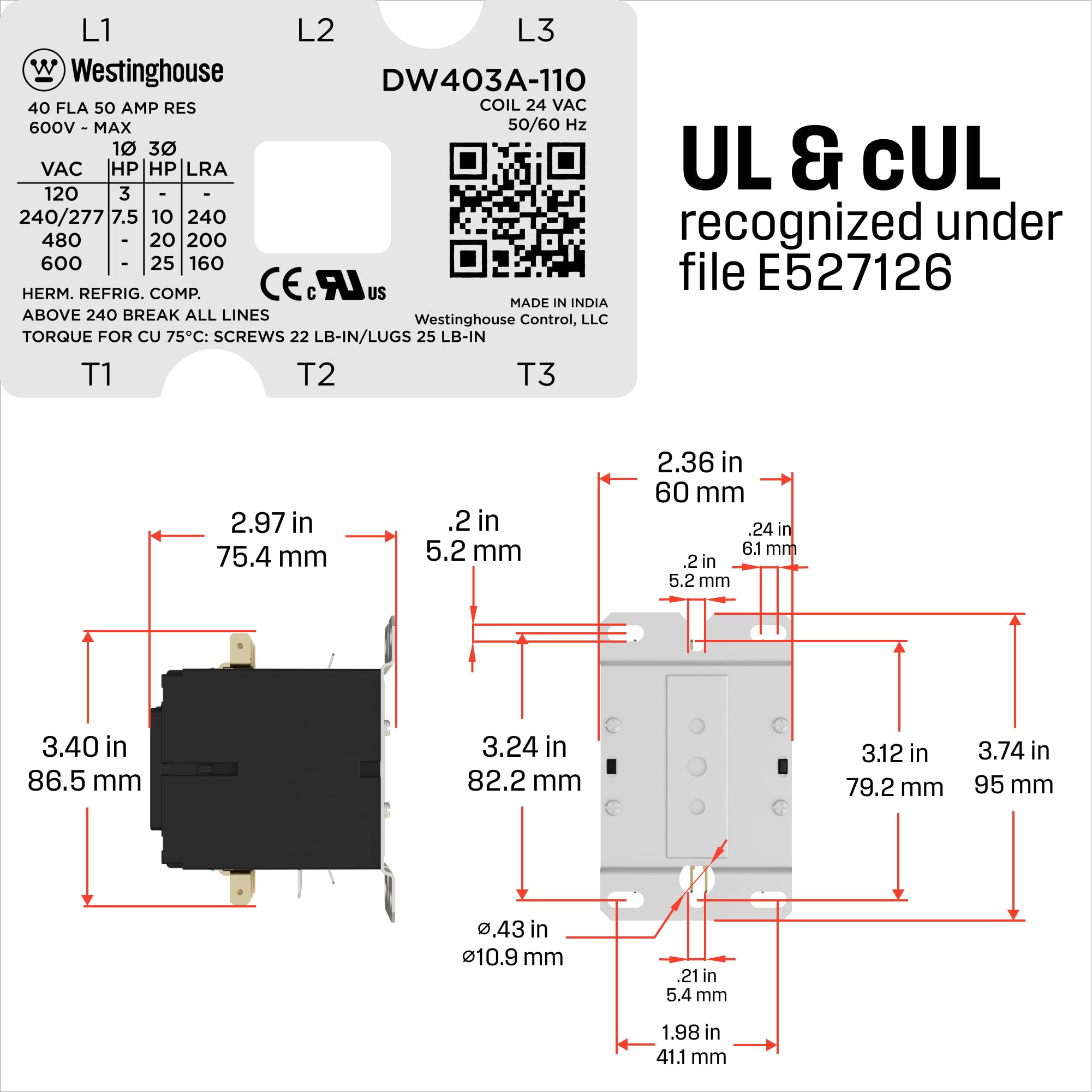Lennox Corporation 10F74 24v SPST Contactor