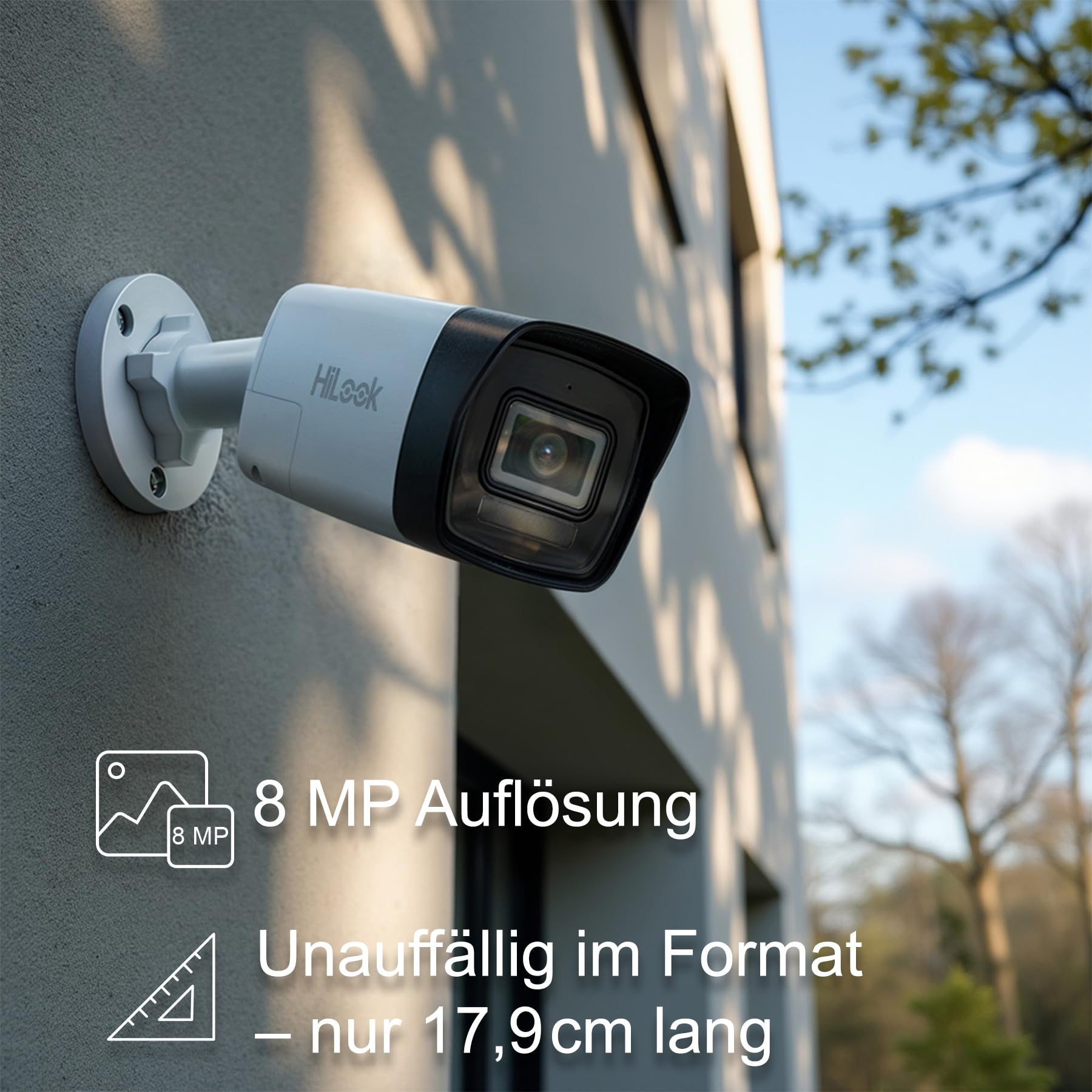 HiLook PoE IP Überwachungskamera aussen 4K 8MP SD IP67 ohne WLAN Nachtsicht | microSD bis 256GB, Personen-/Fahrzeugerkennung, App-Zugriff und integriertes Mikrofon im Außenbereich