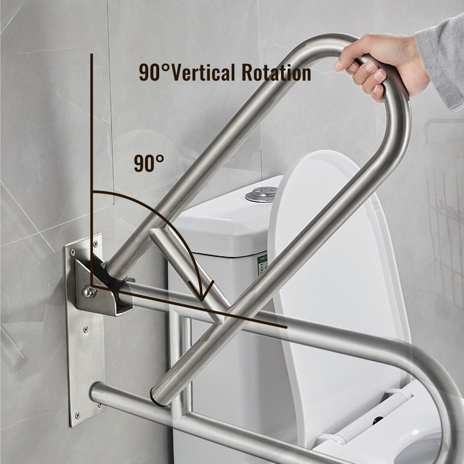 Barra Baño Blanco, Barra de Apoyo para Inodoro Acero Inoxidable Asidero de Seguridad Abatible 60cm Asa Antideslizante Manija de la Ducha Barras Sujeción 60cm/23.6in