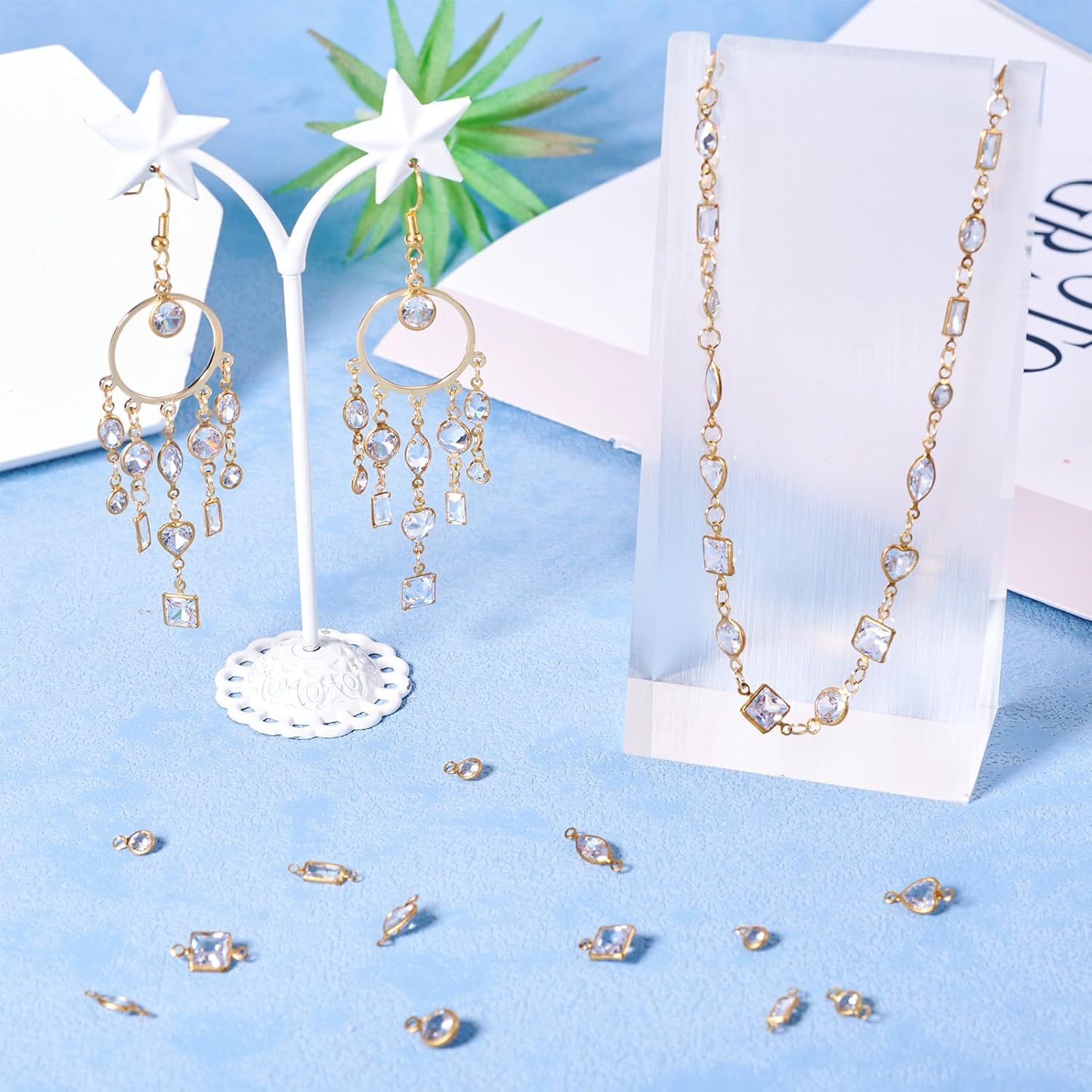 Cheriswelry 110Pcs Cubic Zirconia Link Charm Brass Micro Pave Clear Zirconia Connector Pendants Gold Filled Tiny Earring Charms 7.5-14mm for DIY Necklace Bracelet Jewelry Making - Image 2