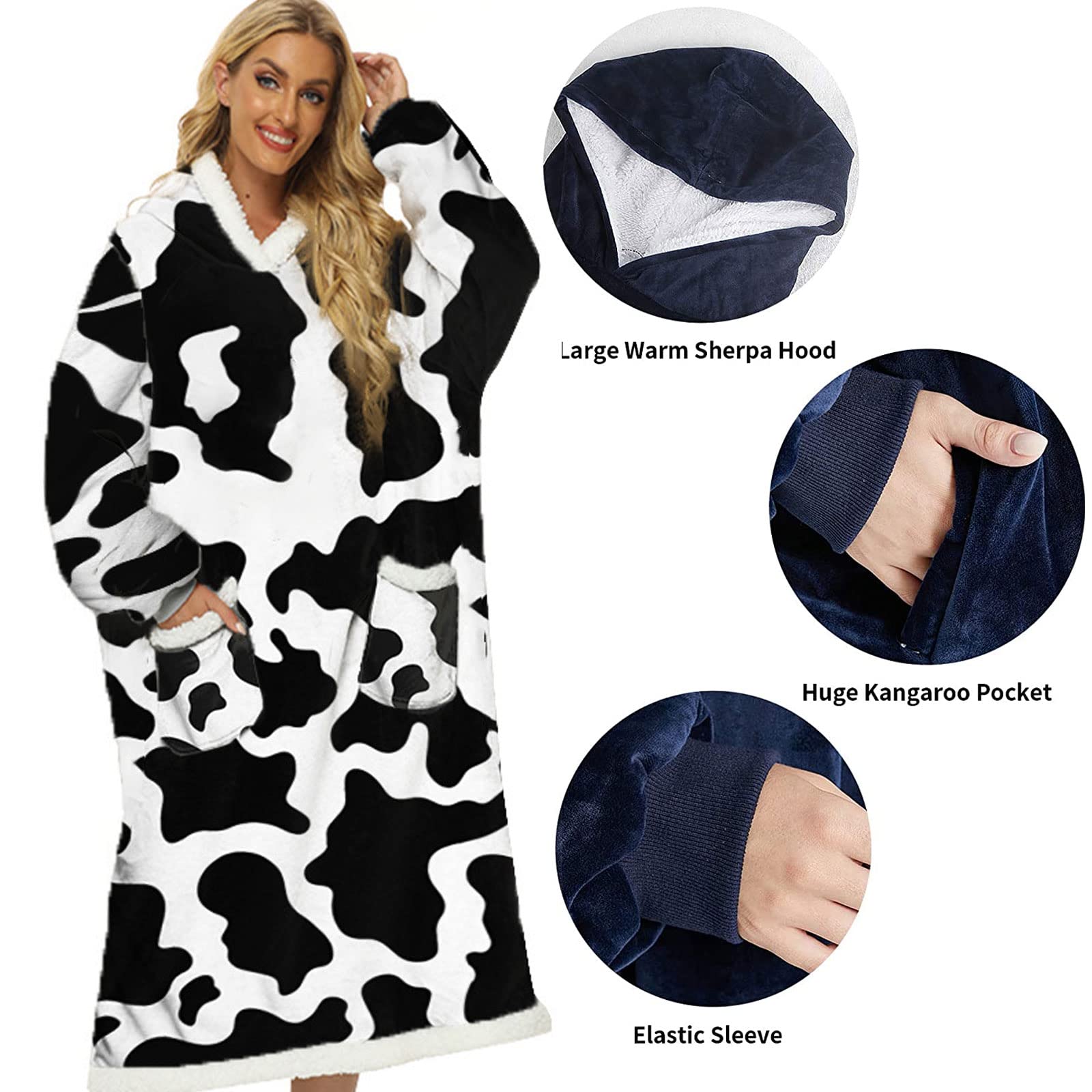 Coperta Indossabile Gigante Con Maniche E Cappuccio Gialla | Felpa Coperta Pile Con Tasca | Plaid Animale Per Divano