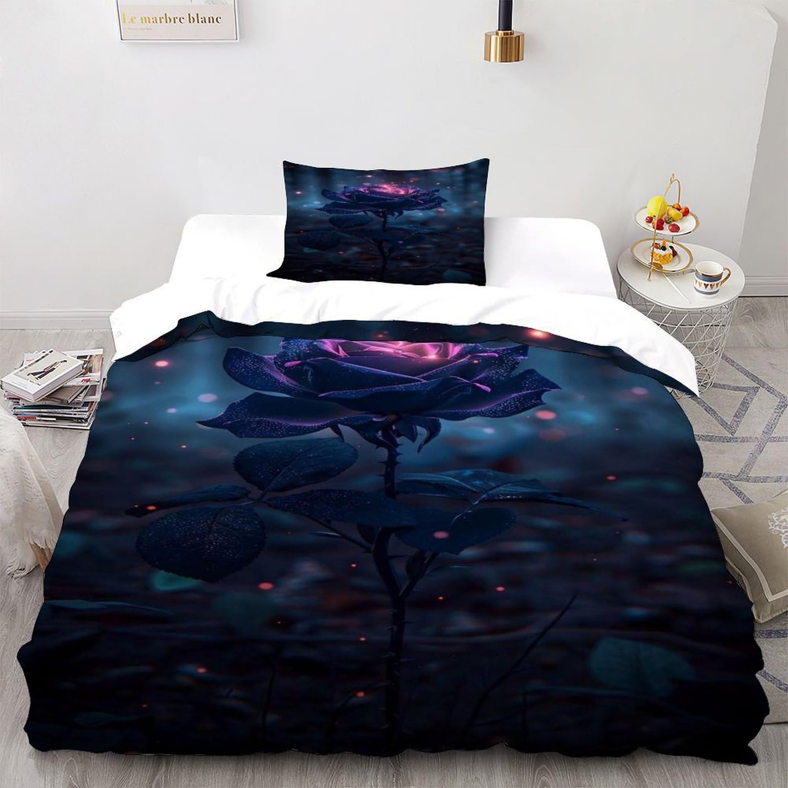 Housse de couette 2 pièces single 135x200cm imprimé 3d lumières noires