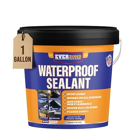 Liquid Rubber Waterproof Sealant - Rubber Paint - All Surface Leak Repair Indoor and Outdoor Flexible Roof Sealant, Water-Based, Easy to Apply, Original Black, 1 Gallon