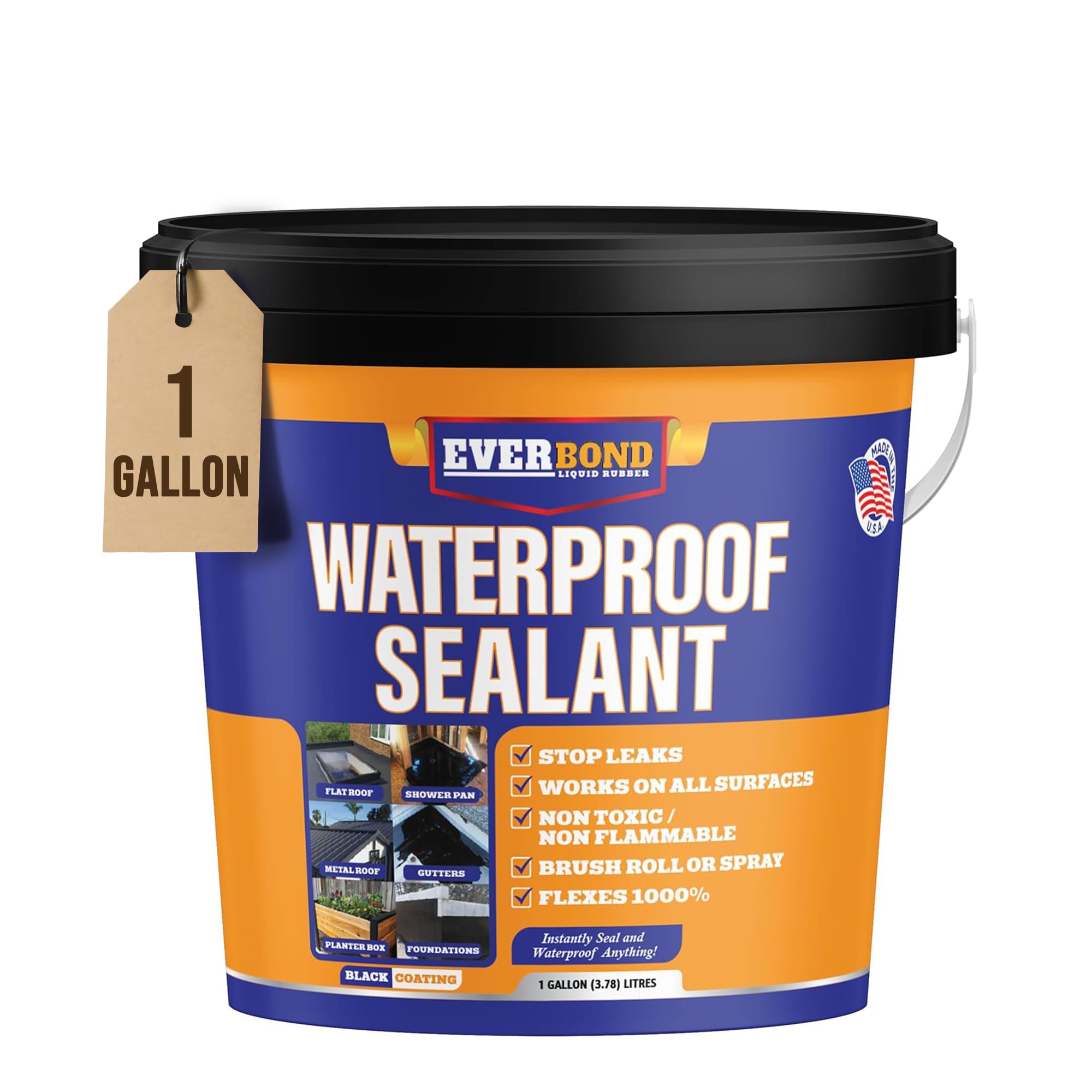 Waterproof Sealant - All Surface Leak Repair Indoor and Outdoor Waterproof Coating, Water-Based, Easy to Apply, Original Black, 1 Gallon