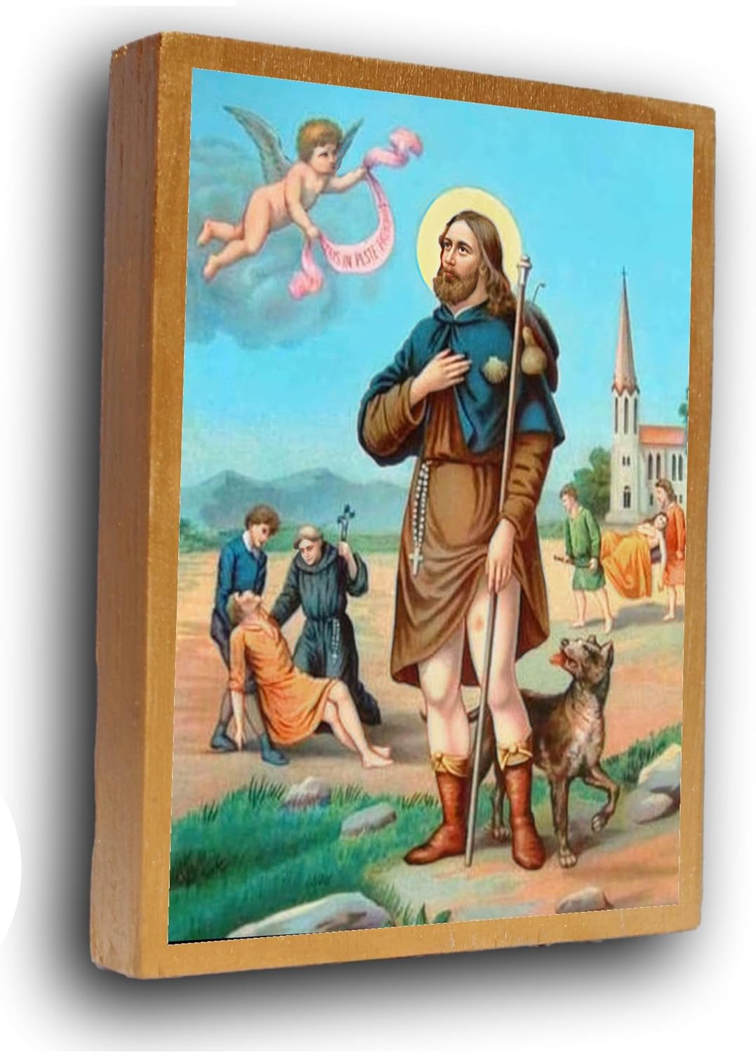 Saint Roch icon, St Roch icon, patron dog, Catholic Art, St Rocco, Patron Saint of infectious diseases, Saint with Dog, (LARGE 6,53 x 4,92 in= 16,6 x 12,5 cm)