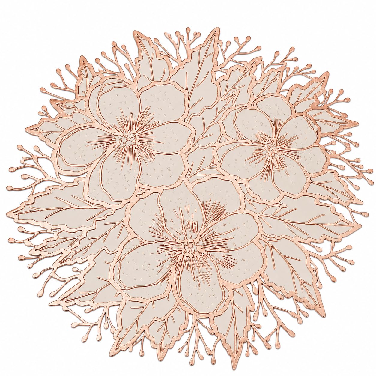 Rose Gold Floral Placemats for Dining Table | Round PVC Table Mats | Heat Resistant Waterproof Washable Place Mats | Decorative Dining Table Accessories for Home, Kitchen & Party Decor Set of 4