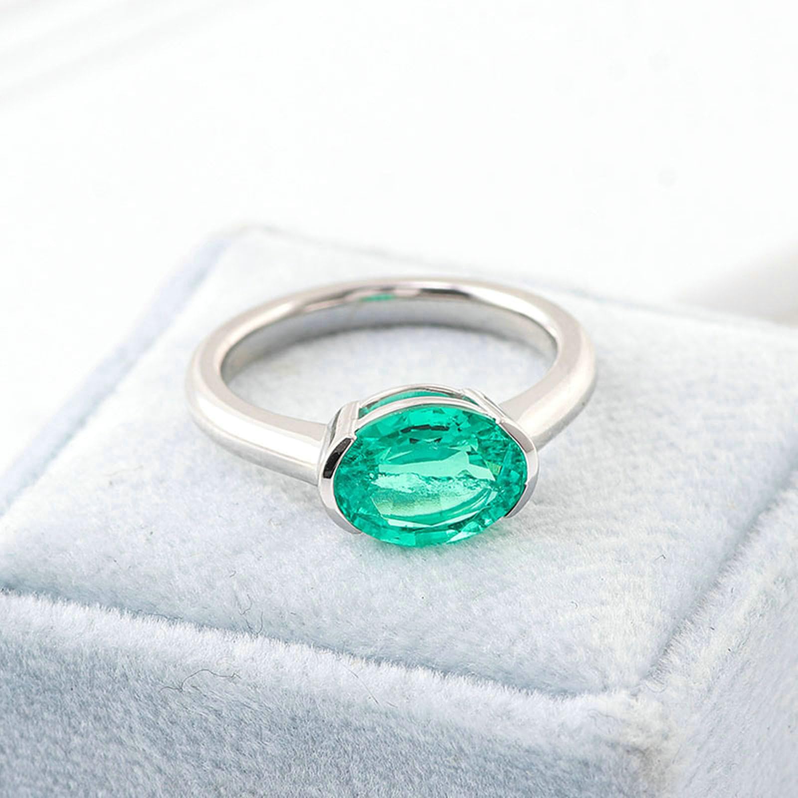 Anillos de boda de platino para mujer, anillo de compromiso de tamaño H 1/2-V 1/2 solitario con esmeralda ovalada de 3 quilates