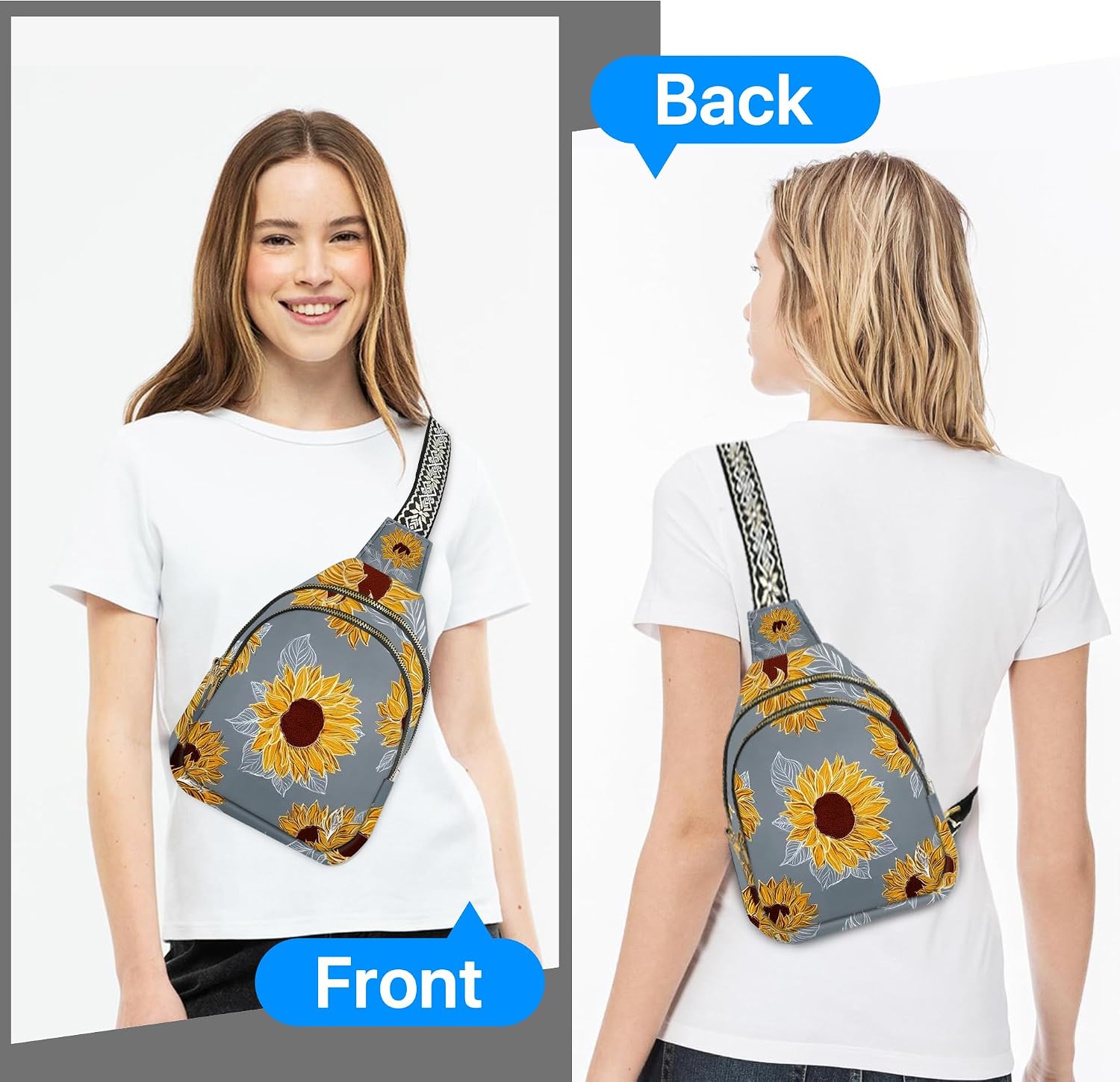 Sunflower Leather Sling Bag for Woman Crossbody Bags Backpack Women Chest Bag Fashion High Capacity Running Travel