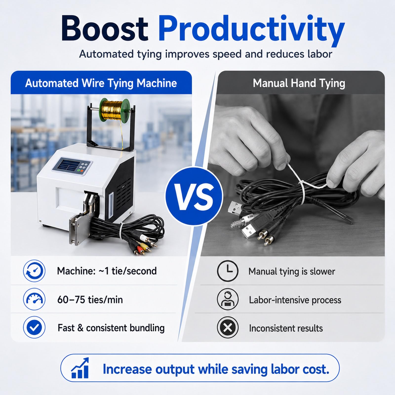 Macchina automatica Twister con filo piatto da 300 m e filo rotondo da 1000 m, strumento di imballaggio pronto all'uso e rack per un'installazione efficiente della postazione di lavoro