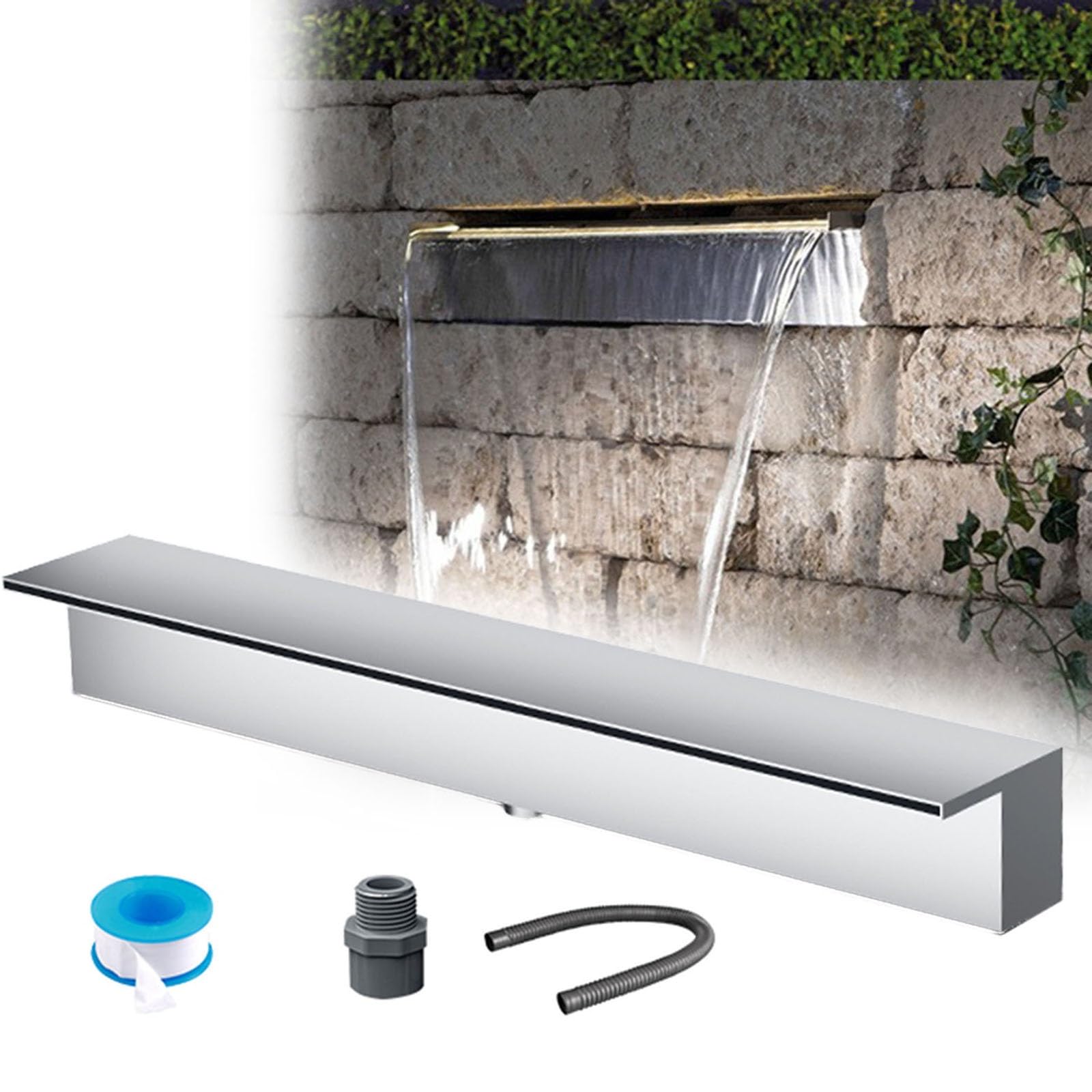 Genérico Kit de vertedero de Cascada con tubería corrugada para Exteriores, vertedero de Cascada para Piscina al Aire Libre - Boquilla de Fuente empotrada para Estanque de jardín, Salida de Agua, Pat