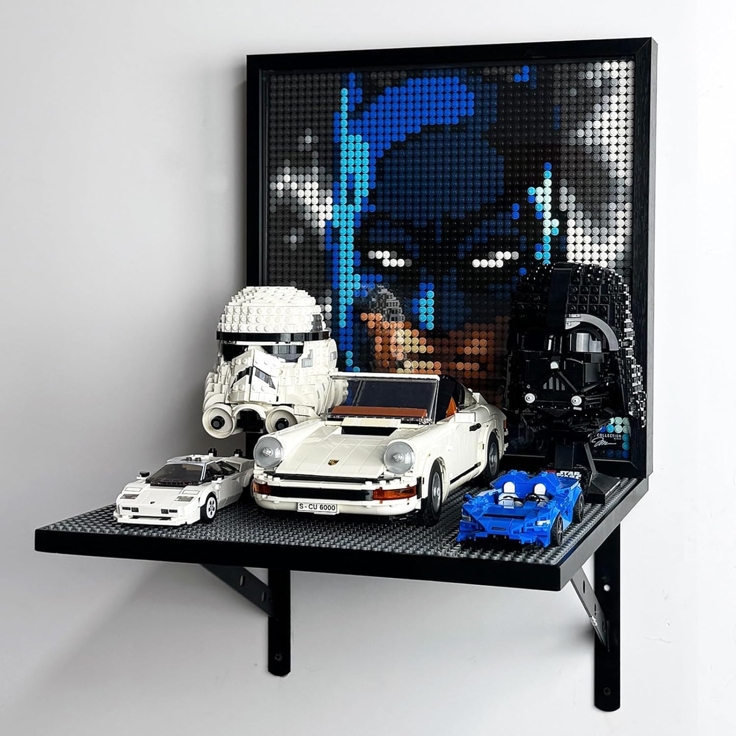 Heavy-Duty Wall Mount for Large Lego Sets Wooden Floating Display Shelf for Building Bricks – 50×50 Stud Baseplate, Ultra-Strong Metal Display Holder for UCS & Big Creations