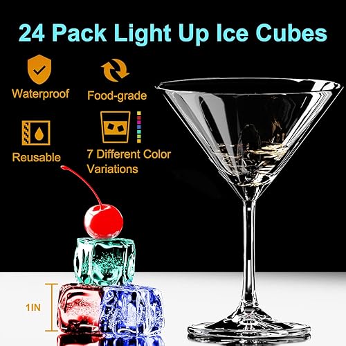 Miniatura 2 de 24 cubos de hielo impermeables con luz LED para bebidas que cambian de color, parpadean en la oscuridad, para bar, club, beber, fiesta, vino, boda,