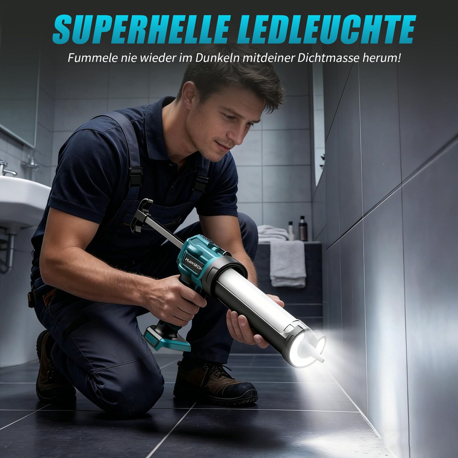 Pistola de calafateo con batería de 2 x 3000 mAh, prensa eléctrica de cartuchos con luz LED y 4 velocidades, para cartuchos de 300 ml, sellado, masilla