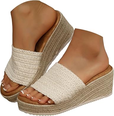Hbeylia Womens Platform Sandals Espadrille Wedge Heels Dressy Woven Straw Comfortable Slip On Slides Open Toe Summer Bohemia Beach Mules Shoes