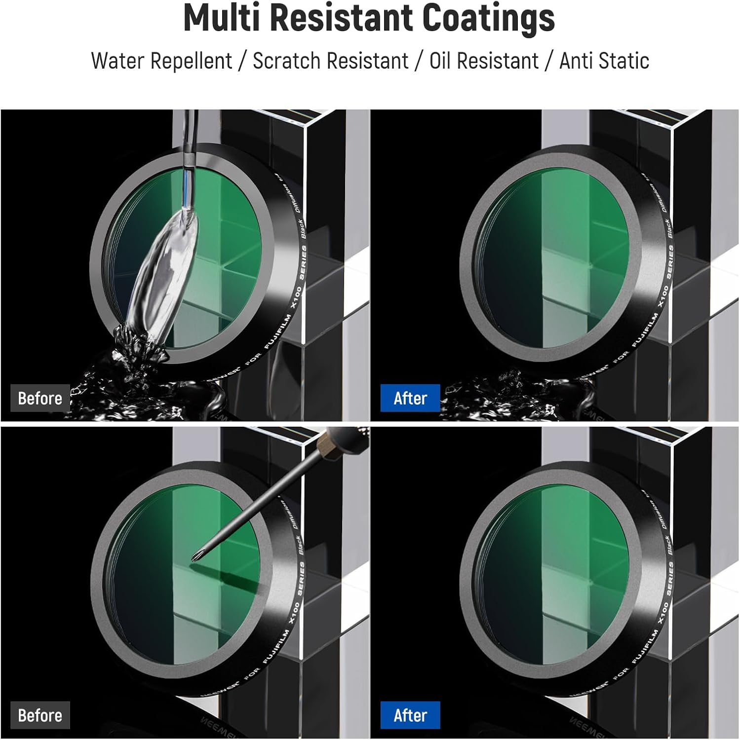 NEEWER Black Diffusion 1/4 Filter, Dreamy Cinematic Effect Lens Filter for X100 Series Cameras, Multi Coated Optical Glass, for Fujifilm X100 X100S X100F X100T X100V X100VI Cameras (Black Frame)