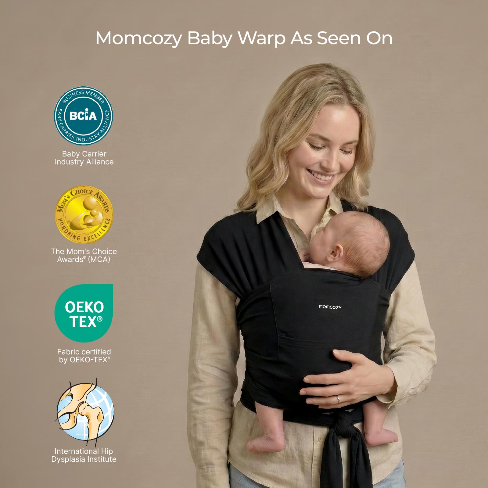 Momcozy opaska dla niemowląt, łatwa do założenia opaska dla niemowląt z pierścieniem, oddychająca opaska do noszenia z wolnymi rękami, regulowane nosidełko od 3,6 kg do 15 kg, czarna
