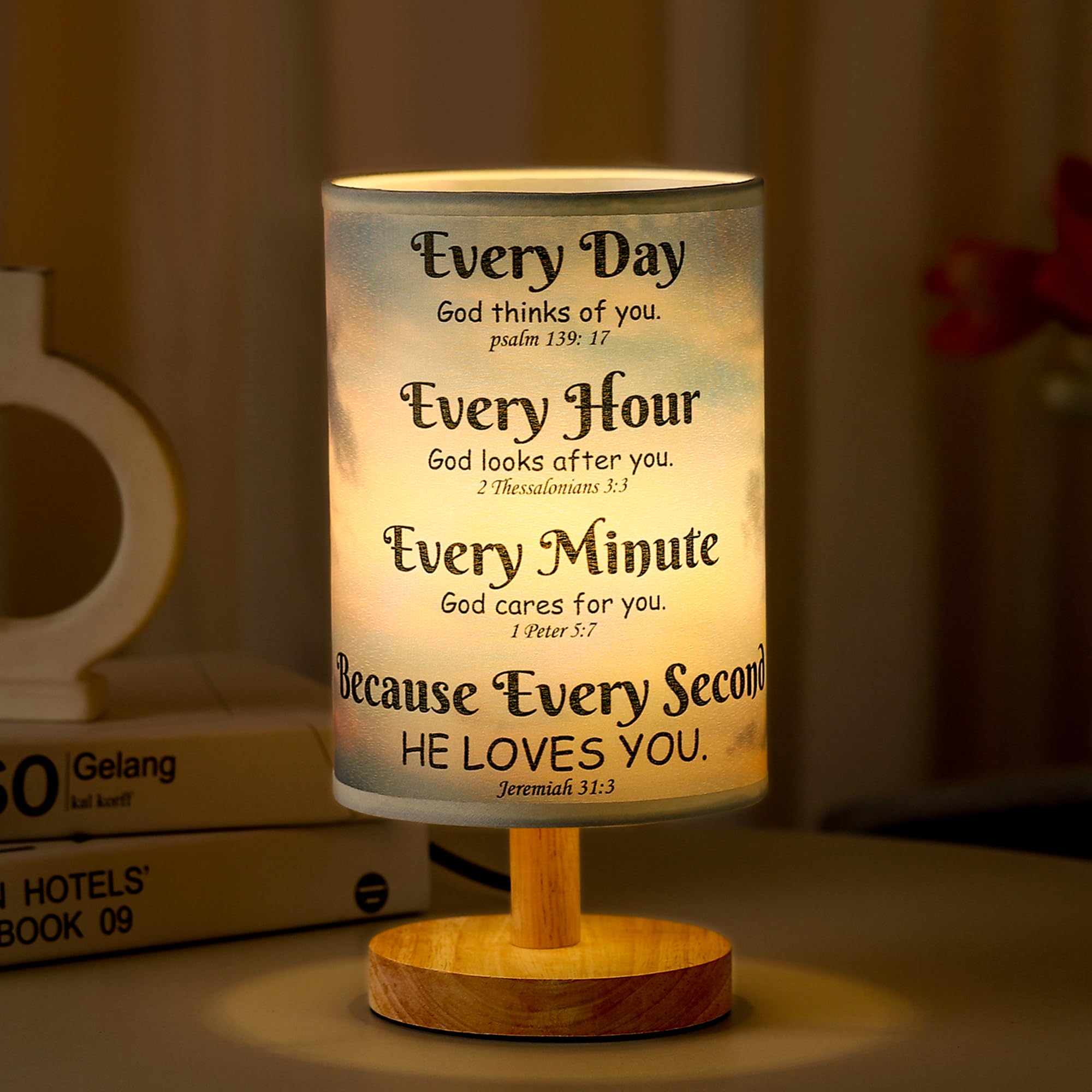 WSYEAR Bible Verse Table Lamp with Inspirational Thoughts and Christian Religious Baptism Gifts for Women Men Christmas Easter Gifts for Him Her โ image 1