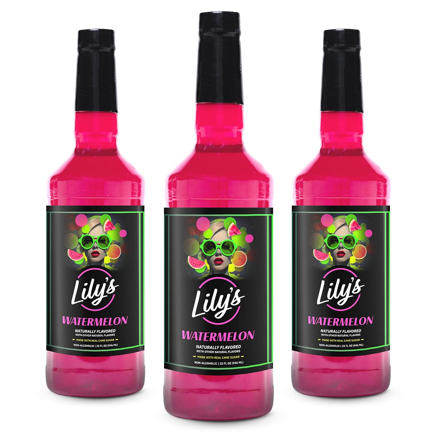 Lily's Mixers Watermelon Syrup for Cocktails – Our Large 32 oz Bottle Makes up to 64 Drinks & is Shelf Stable for up to 1 Year - Great for Cocktails, Beverages & Deserts (Watermelon, 3 Pack)