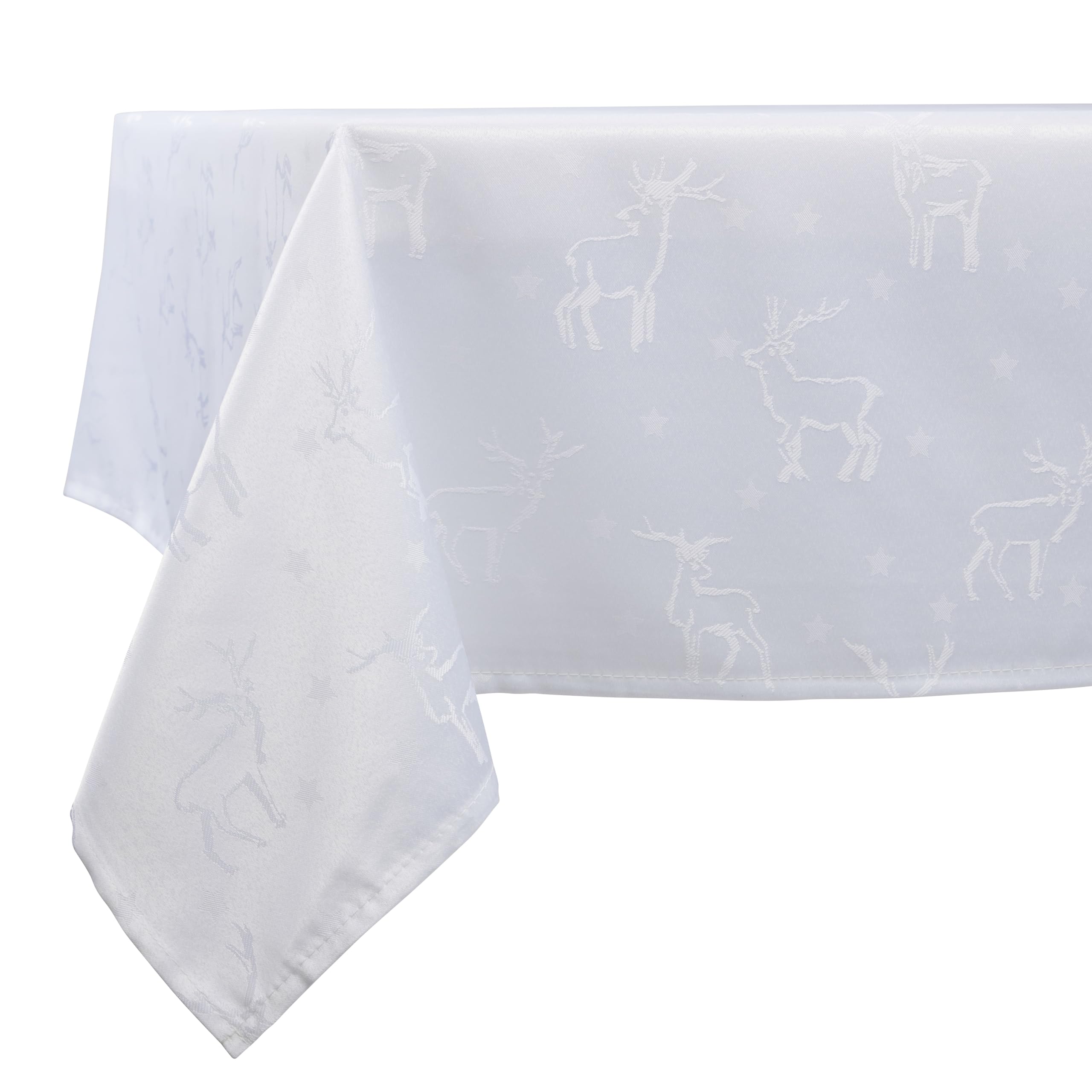 Celebright Christmas Tablecloth - Rectangular 52 x 90 Inches (132 x 228 cm) - Ideal for 6-8 Dinner Place Settings - Deer Embossed Design - White