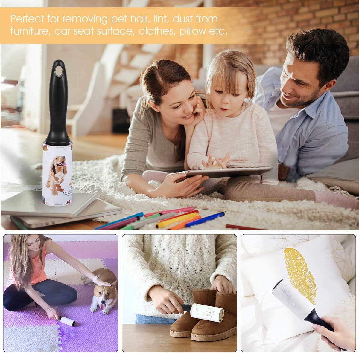 Lint Rollers, Pet Hair Lint Remover Refills Extra Sticky Tape Roller for Dog Hair Removal, Clothes, Furniture, Carpet (5PCS)