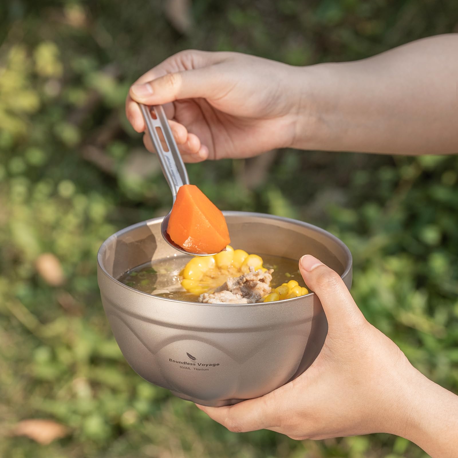 Boundless Voyage Ti1172T Bols de camping à double paroi en titane pour riz, soupe, avoine, yaourt, vaisselle ultra légère, passe au lave-vaisselle, 800 ml