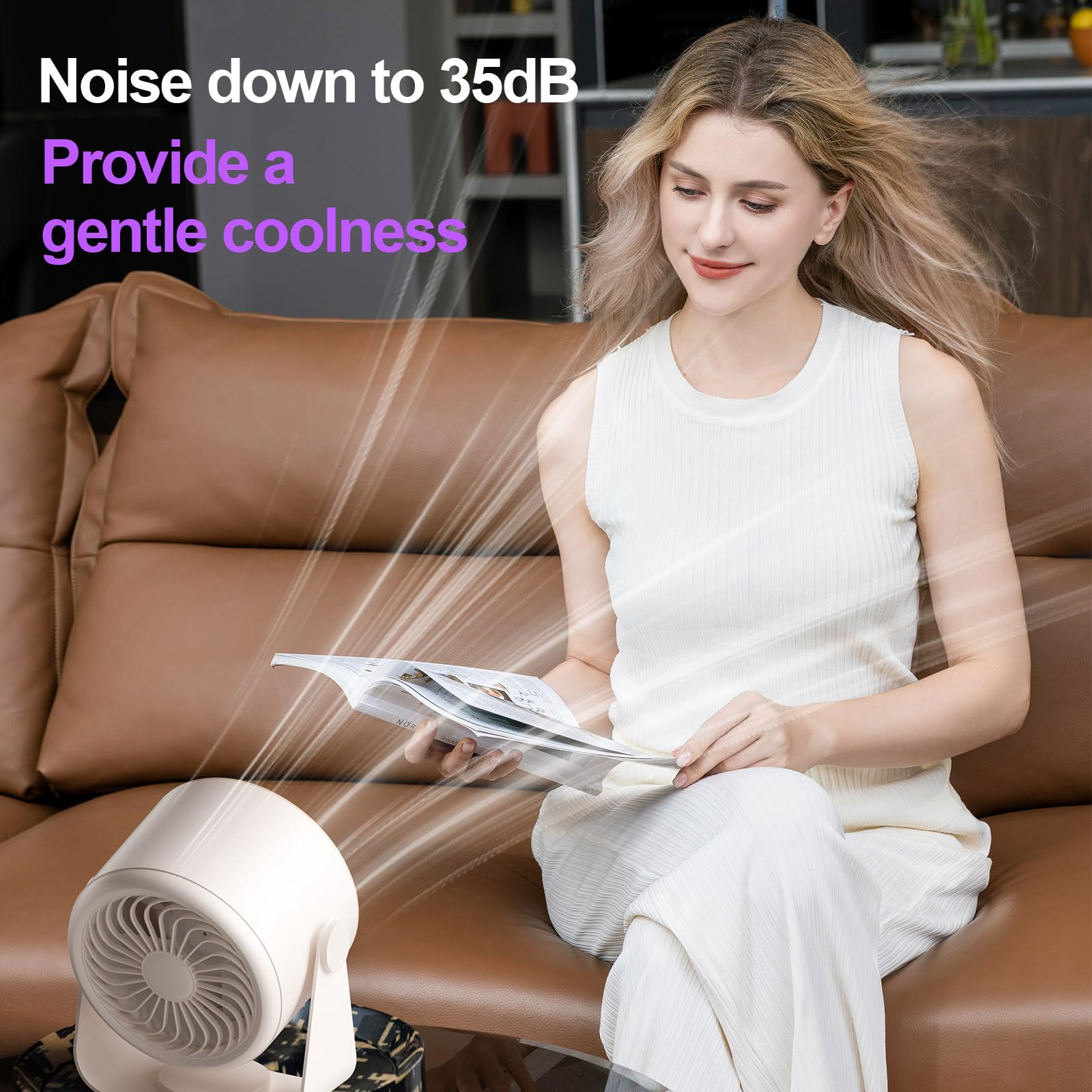 Ventilador de escritorio portátil recargable de 5400 mAh, ventilador de mesa ajustable de 100 velocidades con pantalla digital para dormitorio, comedor, sala de estar, hogar, oficina, al aire 5