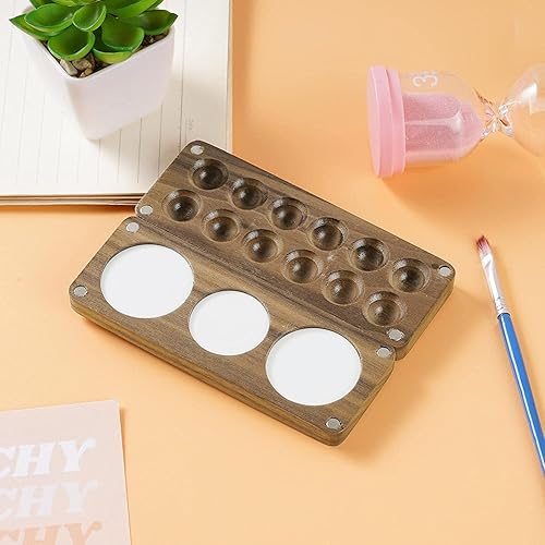 Miniatura 4 de Pequeña paleta de acuarela portátil de madera con tapa, mini paleta de acuarela, paleta de acuarela vacía para acuarela, gouache, pintura acrílica,