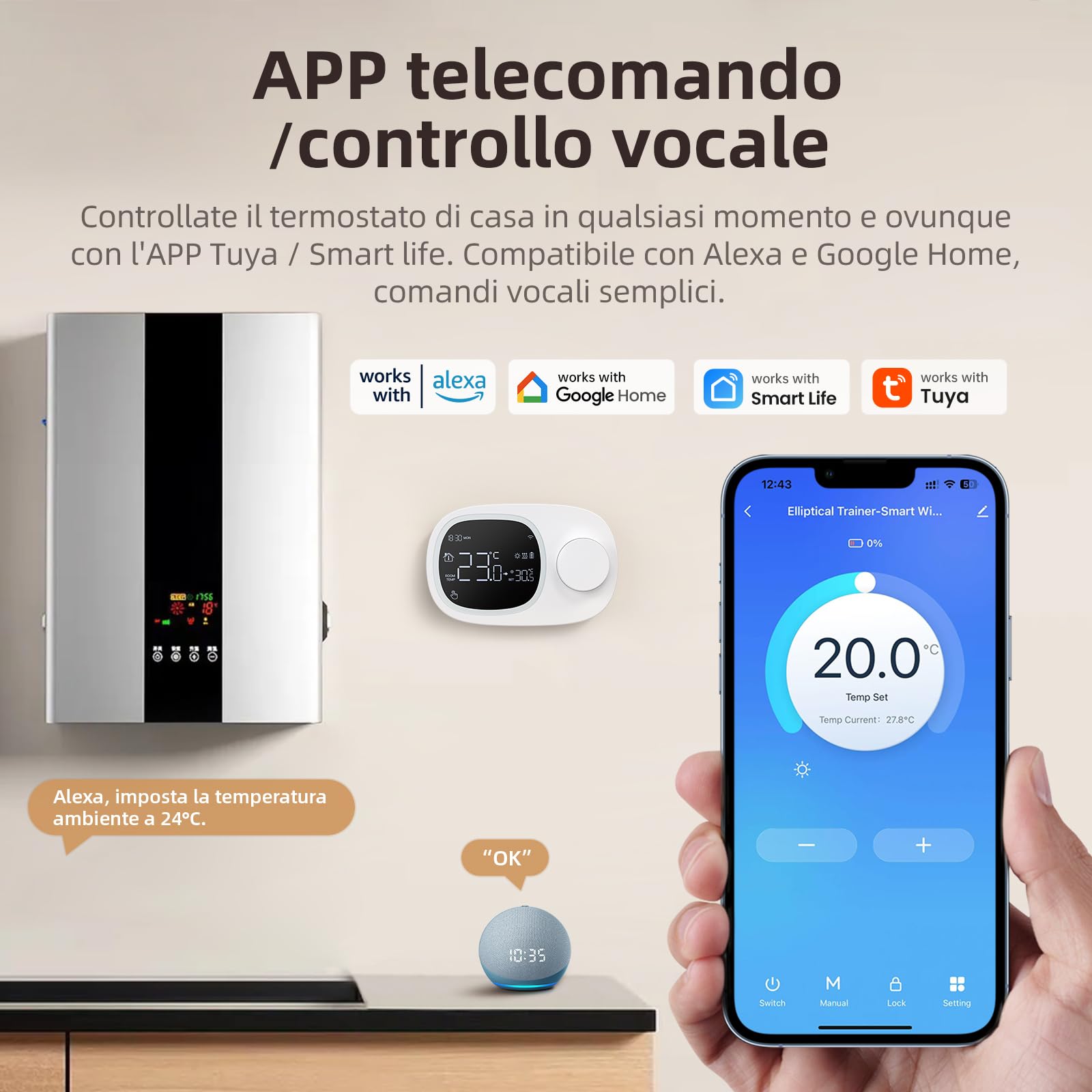 MIUCDA Termostato intelligente per caldaia WLAN riscaldamento e raffreddamento termostato da parete, alimentato a batteria per montaggio a vista, termostato WiFi per riscaldamento per caldaie a gas