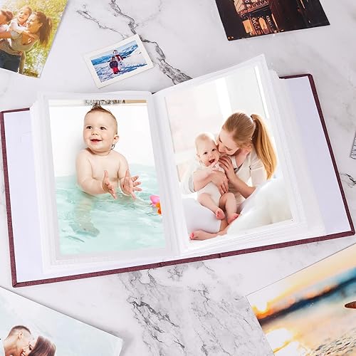 Miniatura 2 de RECUTMS Álbum de fotos con capacidad para 100 fotos, cubierta de lino, interior pequeño, álbum de fotos, libro de fotos de boda