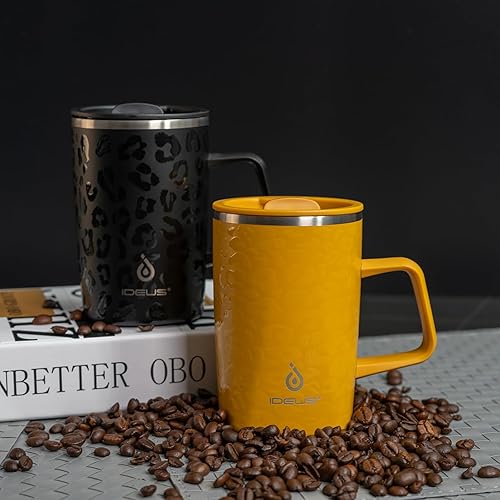 Miniatura 4 de Ideus Taza de café aislada al vacío, reutilizable, de acero inoxidable, de doble pared, de 16 onzas, con asa y tapa deslizante para bebidas