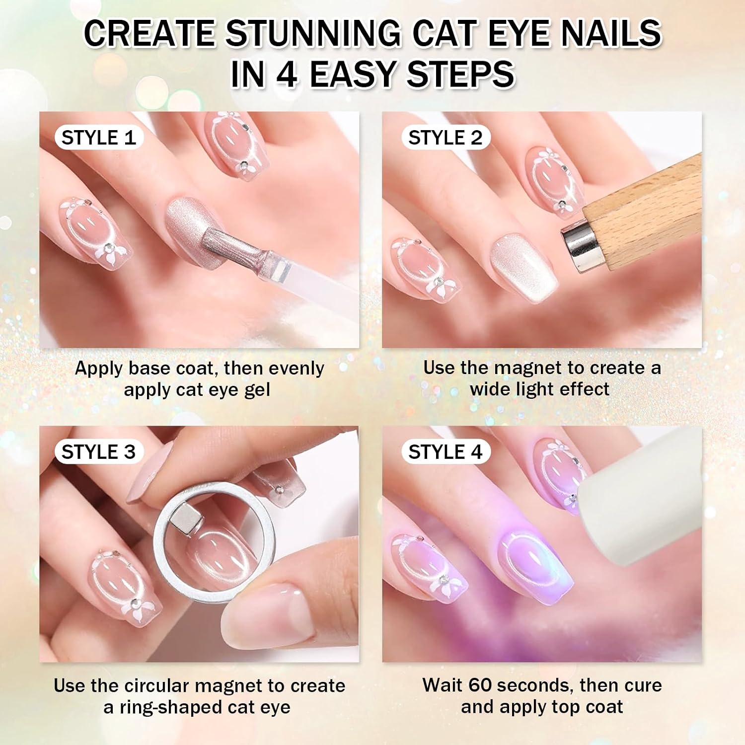 Cat Eye Nail Magnet Tool Set, Scissor & French Tip Design for Cat Eye Gel Polish, Nail Art DIY Home Salon Kit