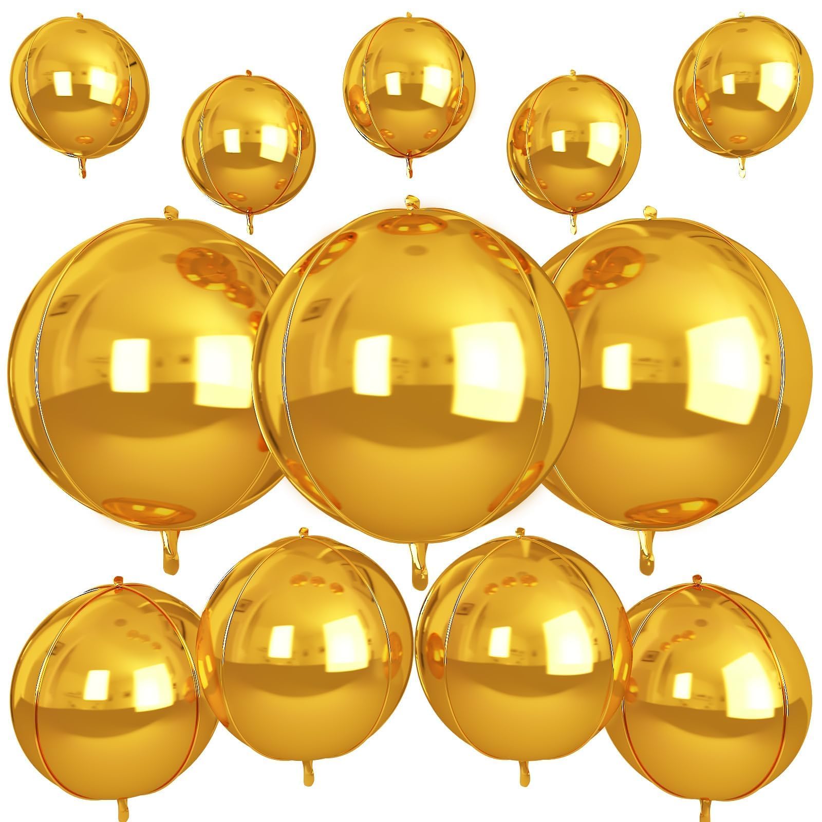 12 globos redondos dorados de aluminio, globos de bola 4D de 22 pulgadas, 15 pulgadas, 10 pulgadas, globos metálicos de lámina dorada para cumpleaños, graduación, boda, aniversario, Año Nuevo