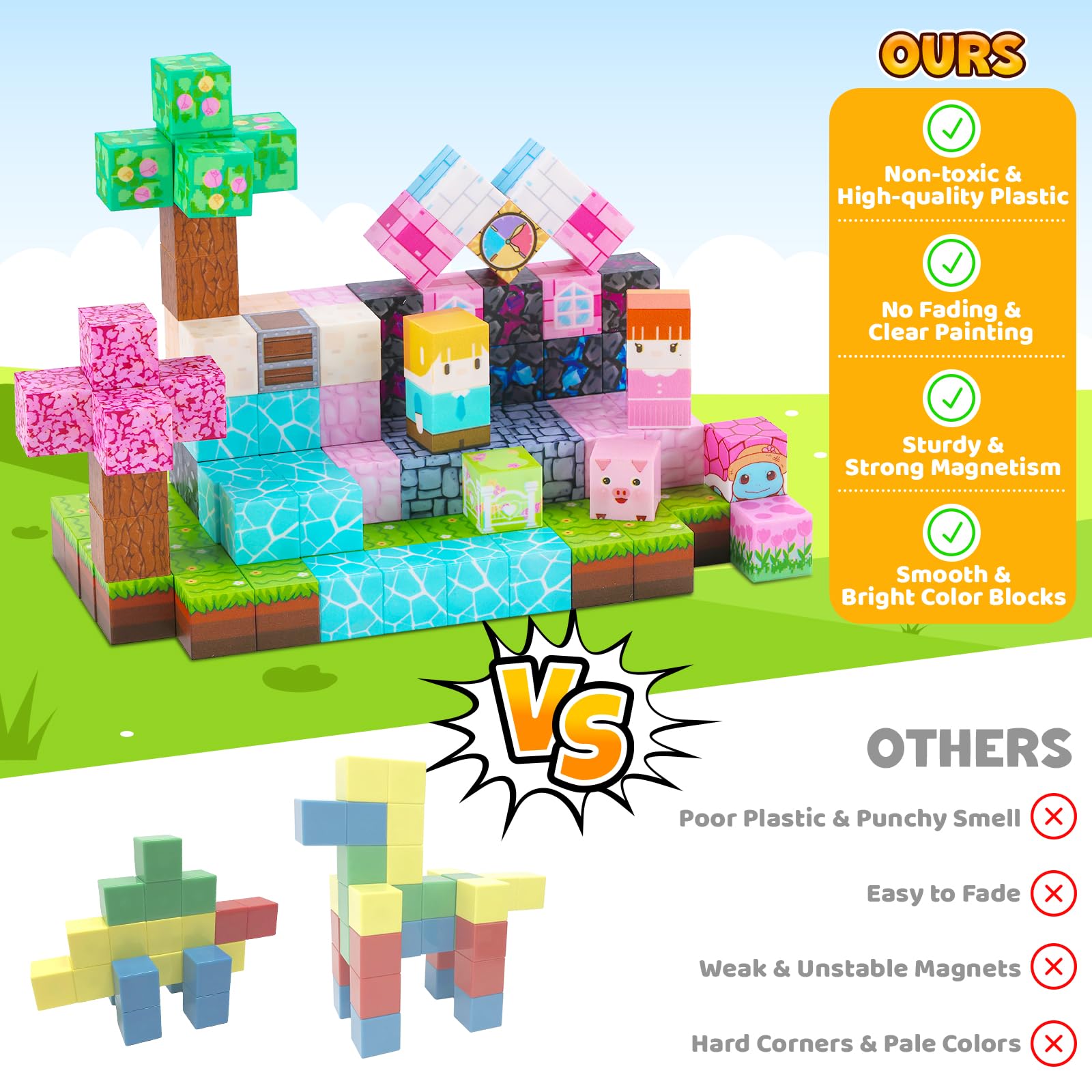 ACELIFE Blocchi magnetici da costruzione 200 pezzi, giocattoli magnetici creativi STEM Magnetic Building Blocks giocattoli regali per bambini ragazzi e ragazze 3 4 5 6 7 8 anni