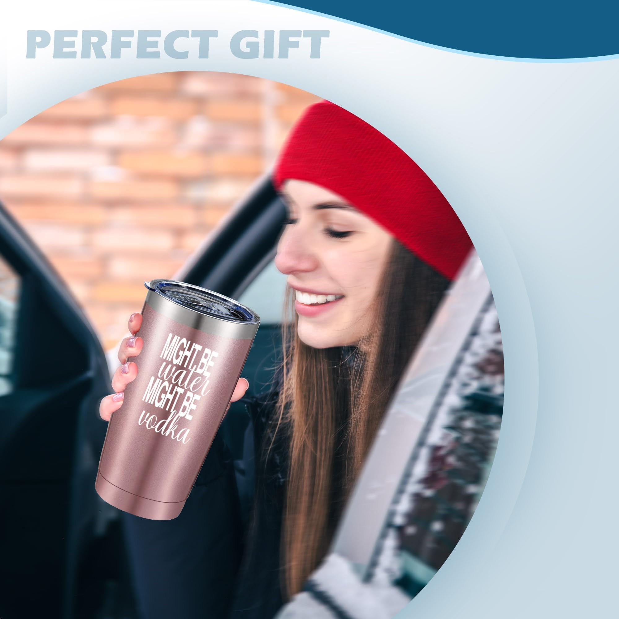 ATHAND Might Be Water Might Be Vodka 20 Oz Insulated Tumblers with Lid & Straw | Double Wall Stainless Steel Vacuum Wine Tumbler Travel Coffee Mugs | Novelty Birthday Gifts For Women (Rose Gold)