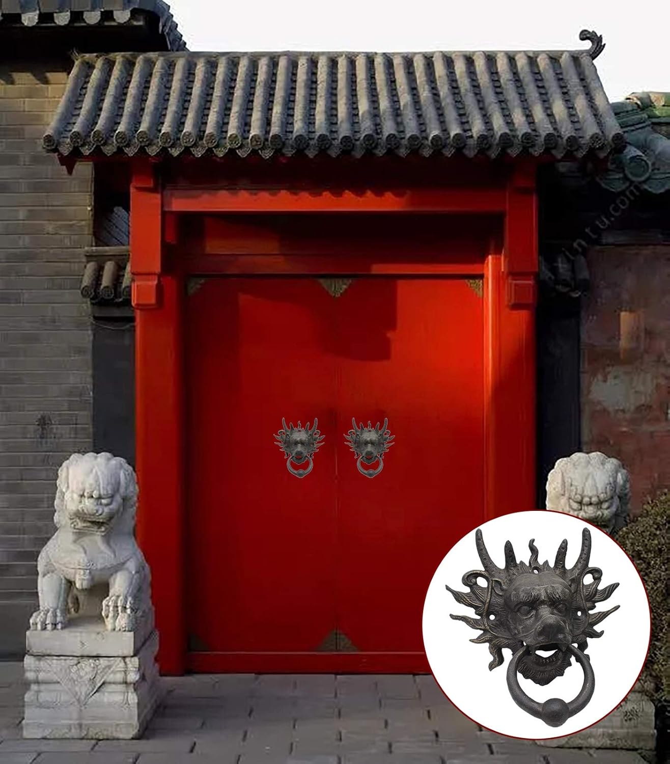 Door Knocker Wall Decor for Front Door Decoration Antique Dragon Head Door Knocker, Brown Cast Iron Knockers Figurin for Outside Porches Garden Decor, Chair Pulls Handle