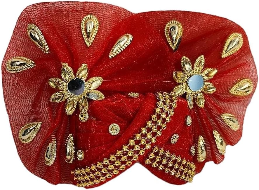 Laddu Gopal Dress with Pagdi l Ladoo Gopal Dress l Kanha Ji Dress Size 1 2 4 5 6 (Plane Red, Size 2)