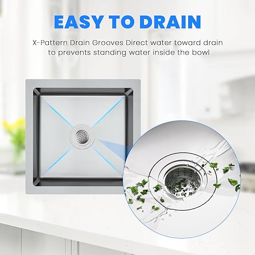 Miniatura 17 de POPFLY Fregadero de cocina de montaje inferior de 20 pulgadas, fregadero de acero inoxidable 304 de 20 x 17 pulgadas, calibre 18, cuenco individual