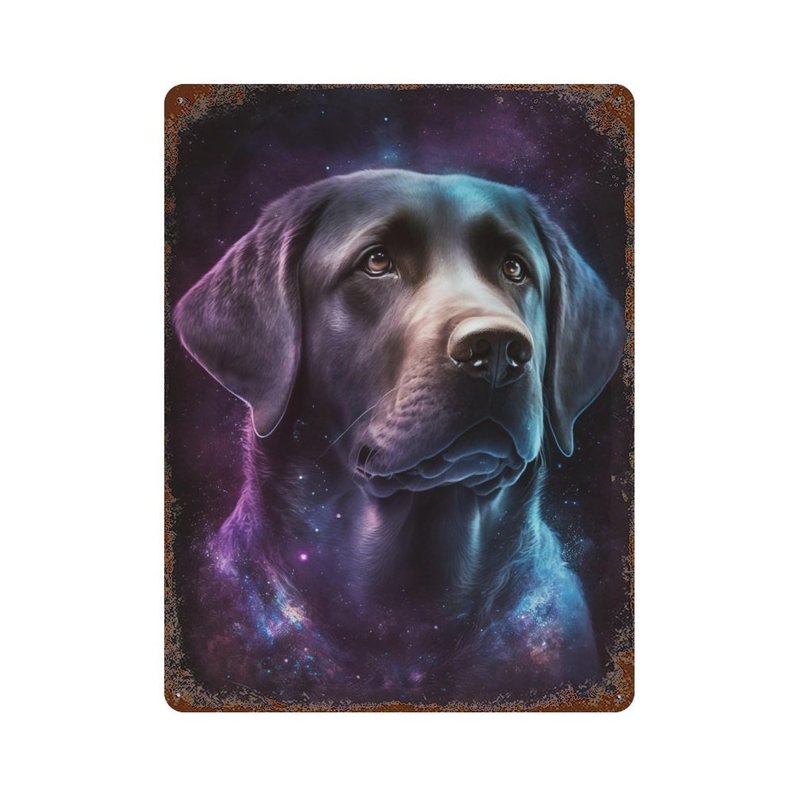 Garage Style Cosmic Labrador Portrait-6 Rustic Tin Plaque 15.7"x11.8", Vintage Wall Decor for Bar And Workshop