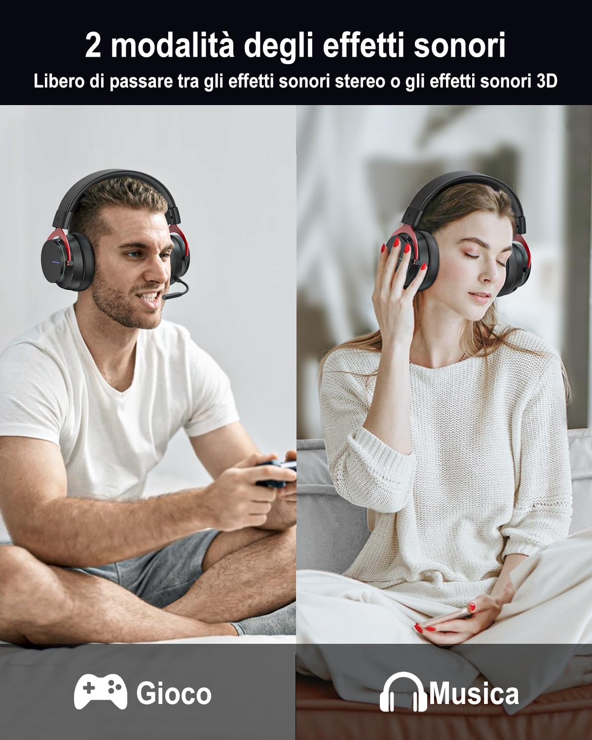 Inwa Cuffie Wireless Gaming con Mixer Bilancio Gioco/Chat, Bassa Latenza 5.8GHz, Audio Surround 7.1, Cuscinetti Auricolari Morbidi, Microfono Removibile, Compatibili PS5, PS4, PC, Switch