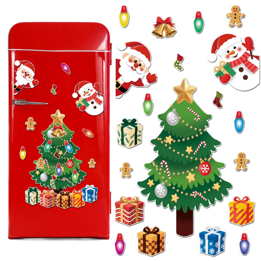 Christmas Fridge Magnet,Christmas Tree Decoration Magnetic Stickers,Elk Santa Claus Refrigerator Magnets Decor,Christmas Refrigerator Magnets, for Garage Door Car (E)