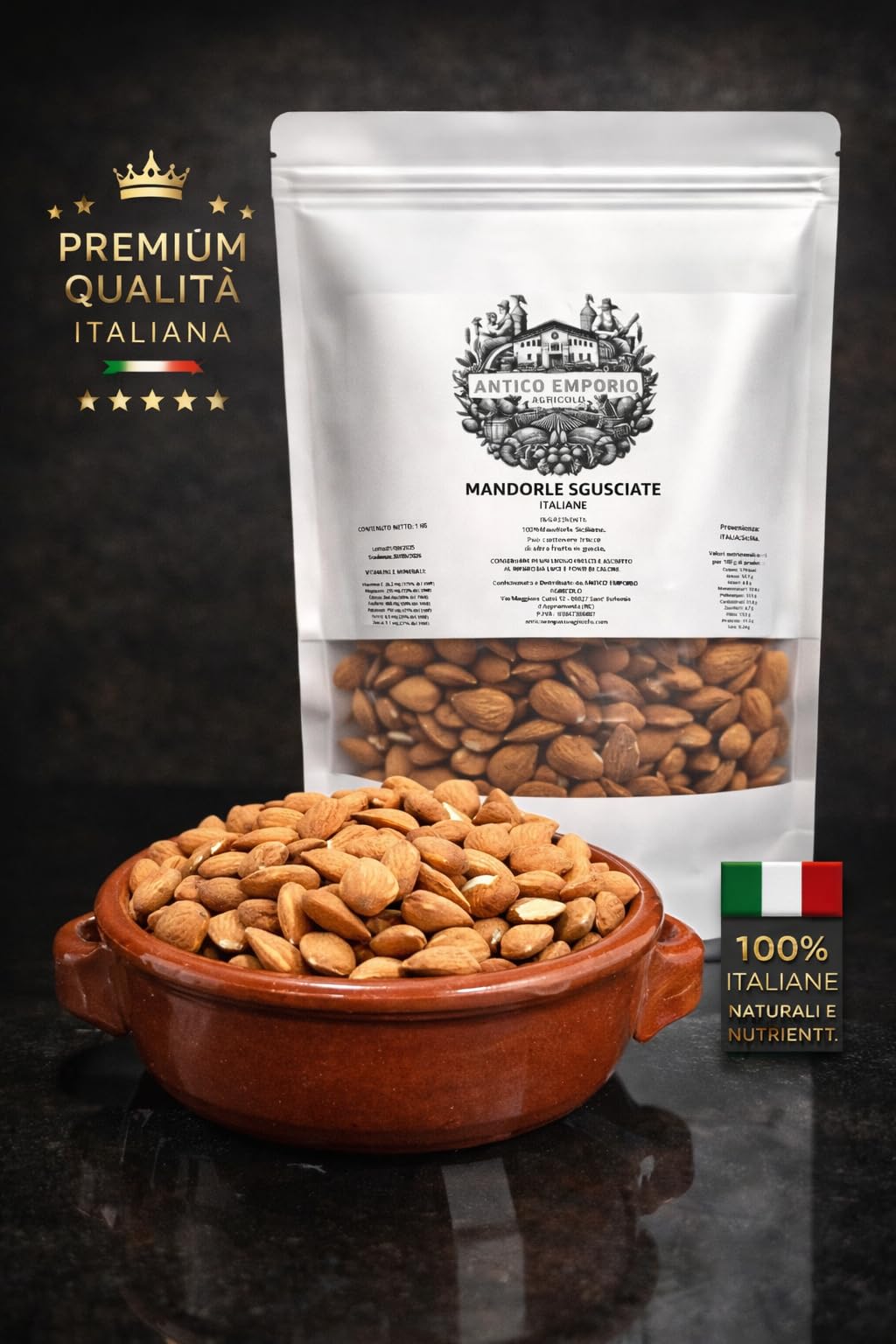 Mandorle Sgusciate Siciliane - Naturali 1 KG Calibrate - Senza Aggiunta di Conservanti, Sale o Zolfo - Prodotto Autentico e di Tradizione - Ricche di Vitamine e Fibre