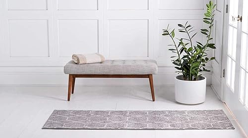 Miniatura 3 de Unique Loom - Alfombra con diseño geométrico, colección Trellis Frieze (2 pies x 13 pies y 1 pulgada, de pasillo, gris claromarfil)