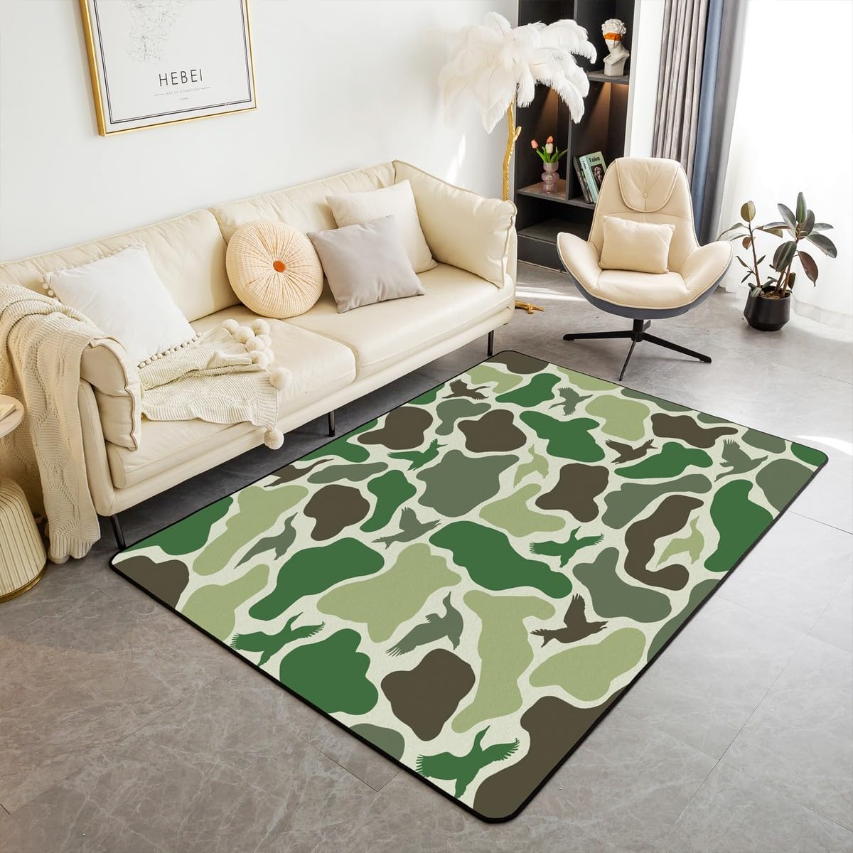 Homewish Dywan krzyżówki 100 x 150 cm polowanie na kaczki dywany do salonu zielony kamuflaż armia dom dekoracyjny dywan las moro zwierzęta wzór wewnętrzna mata podłogowa
