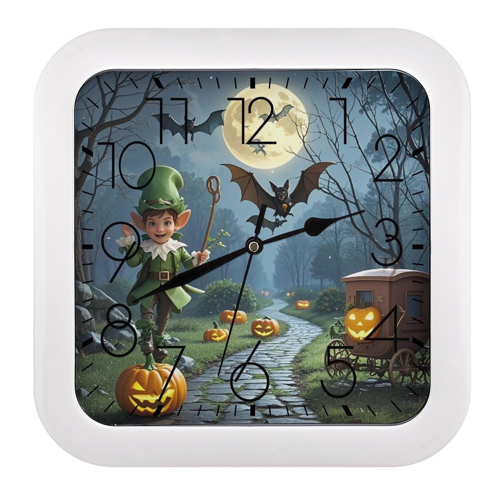 LZQPOEAS Elves and Bats Wall Clock Fashionable Versatile Silent Wall Clock Simple Elegant Non Ticking Analog Clocks Easy to Install Square Modern Clocks for Home Decoration