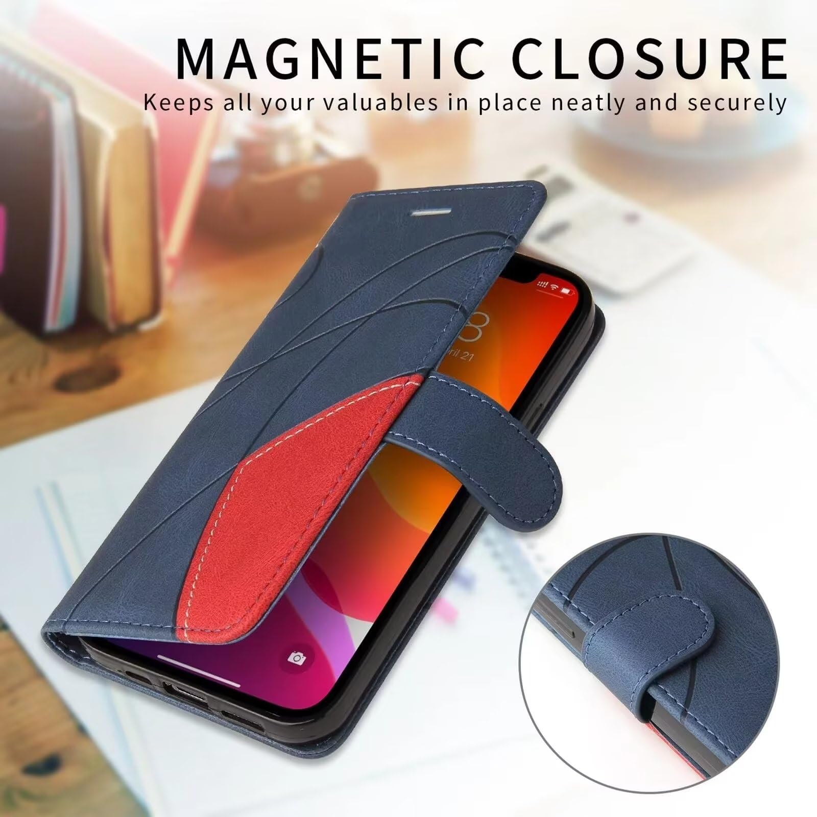 Custodia Portafoglio In Pelle Per Xiaomi Redmi Note 13 Pro Plus 5G, Cover Folio Con Slot Carte E Chiusura Magnetica - Blu - 2