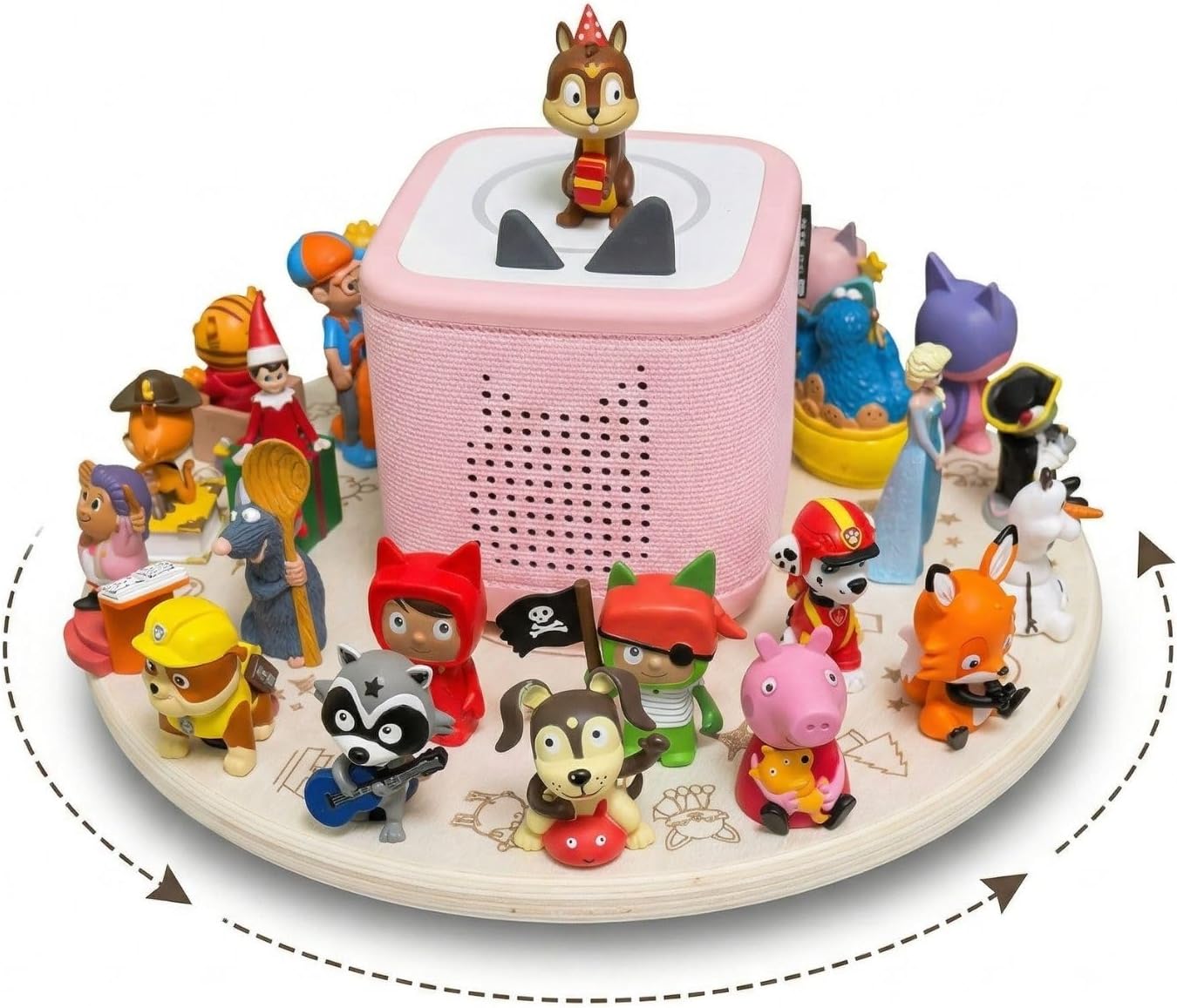 Rotating Magnetic Wooden Display Stand for Tonies storage, 360° Round Turntable for TonieBox Organizer,Tonies Shelf Compatible with Toniebox 1 & 2 In Kids Room (large)