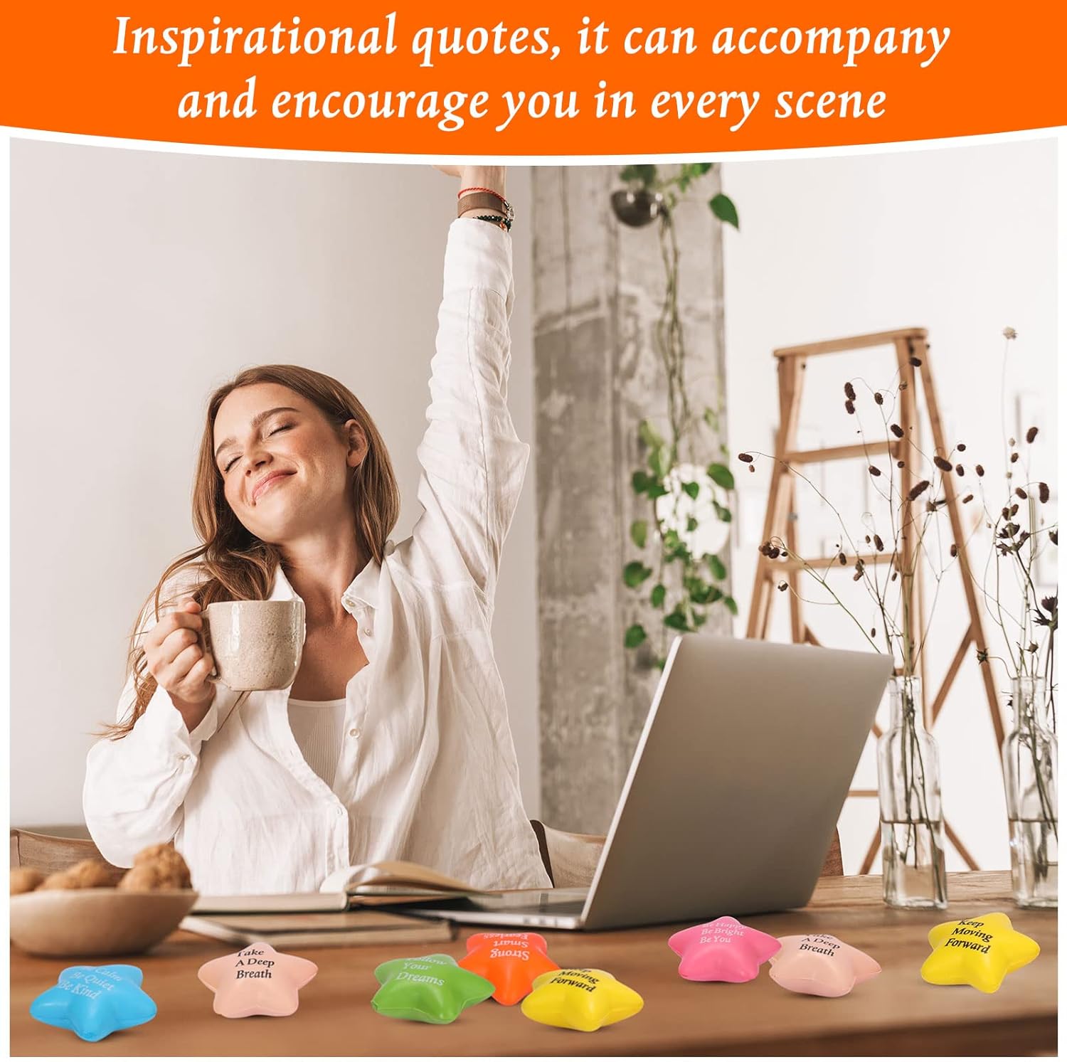 Aoriher 36 Pcs Motivational Stress Balls Quotes Inspirational Funny Colorful Foam Balls Hand Exercise Stress Relief Gifts for Office Small Anxiety Toys for Relief Motivating Supply (Star)