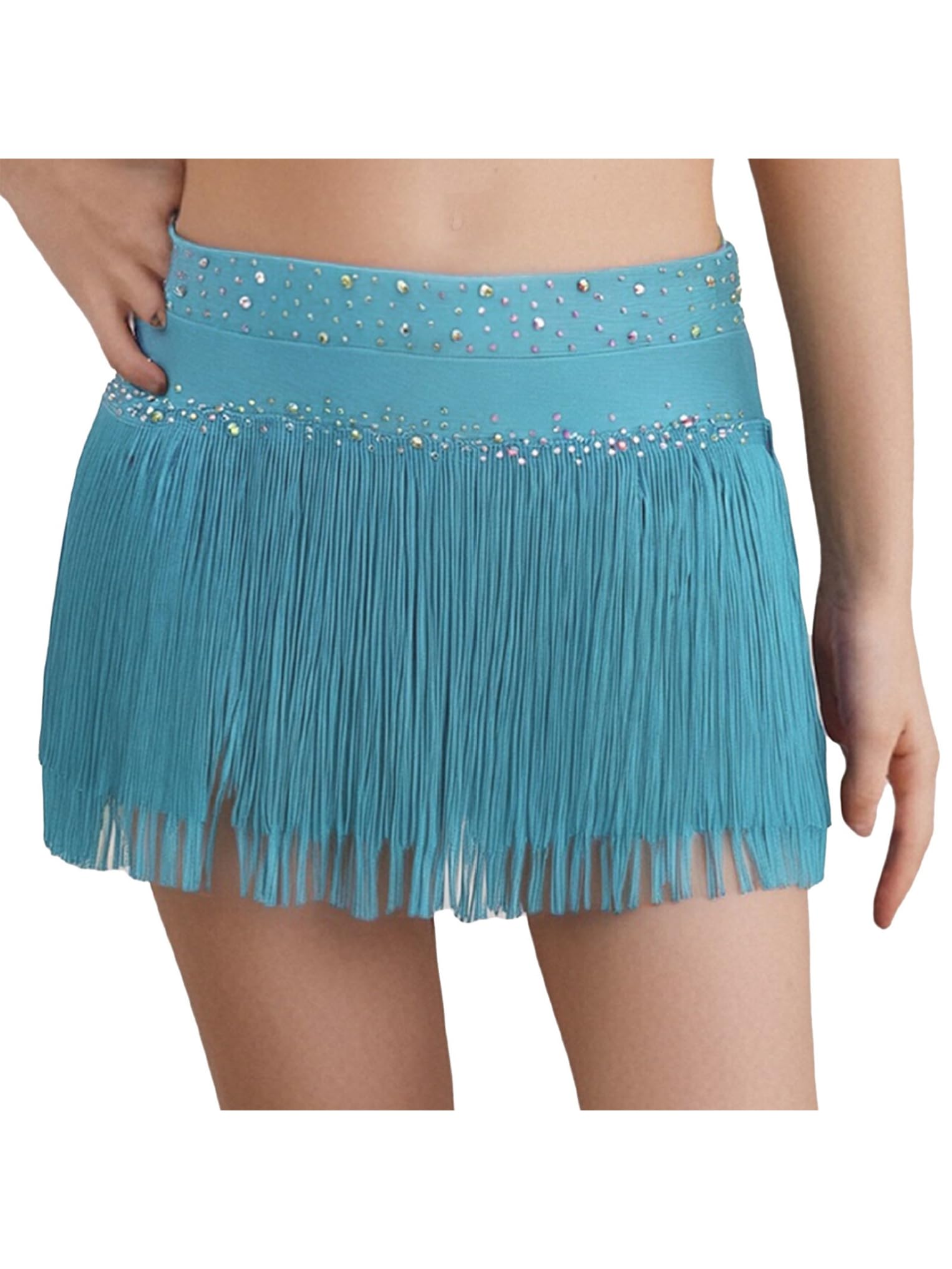 Oyolan Falda De Vientre con Flecos para Niñas Falda Cintura Elástica Mini Capas con Borlas Latinas para Salón De Baile — view 10