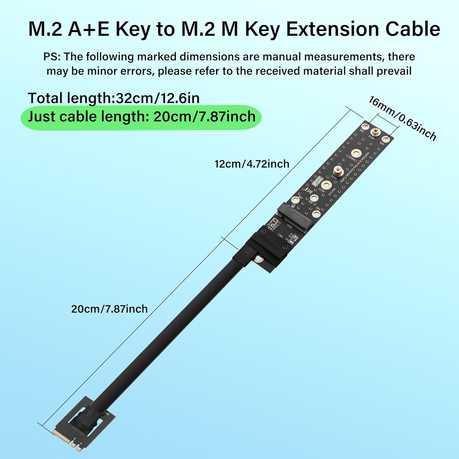 SinLoon M.2 NGFF Key A+E to M.2 M Key Extender Cable M2 Male to Female NVME SSD Riser Cable