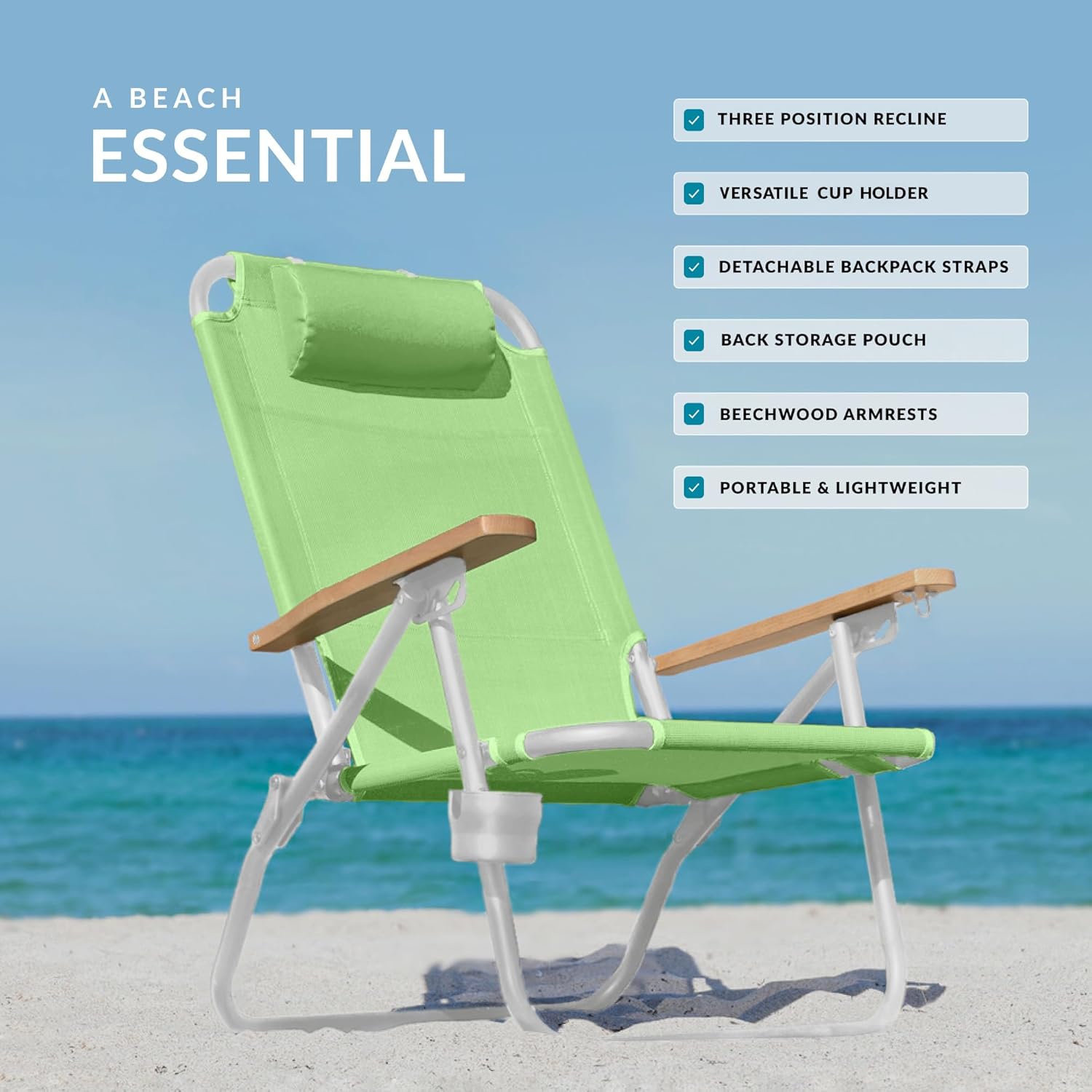 Water Buffalo Bondi Beach Chair Backpack Beach Chair for Adults with Reclining Positions, Cup Holder & High Back Support